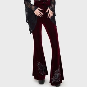 Elegant Velvet Burgundy Flared Pants